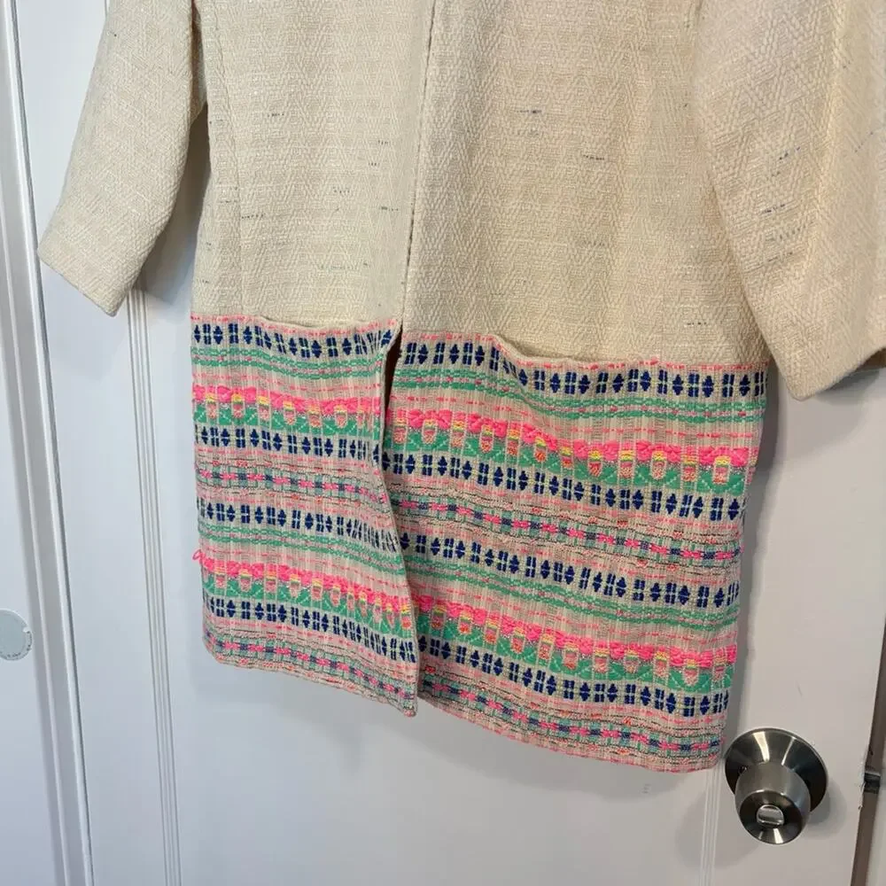 Anthropologie Vilagallo Embroidered Woven Tweed Long Jacket